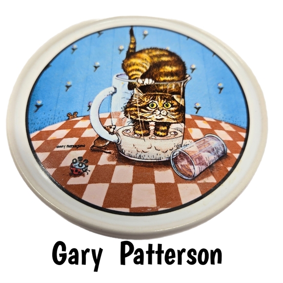 Cats By Gary Patterson Clay Design Set Of 4 Coasters With Wild Silly Kitties - Picture 1 of 8